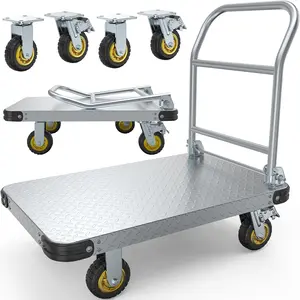 YITAMOTOR 2000 LBS Heavy Duty Platform Truck Push Cart Dolly, Foldable Large Flatbed Cart with 6" Swivel Wheels, Steel Platform Dolly Moving Cart Hand Truck for Groceries, Garage (36" x 24")