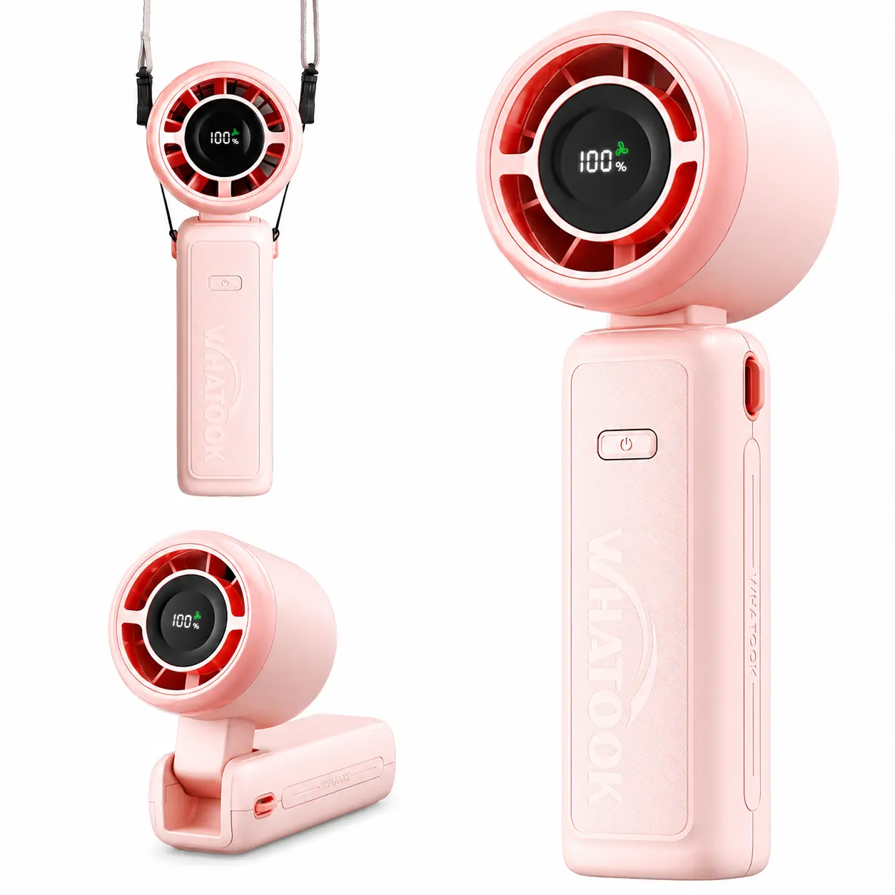 WHATOOK Handheld Portable Mini Fan, High-Speed Cooling Outdoor Rechargeable Personal Fan Rechargeable with 10-Hour Battery, USB Charging, Ideal for Women, Beach Travel - Pink/Green/White, Handheld Portable Fan