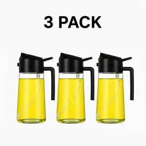 Quantitative Oil Dispenser & Sprayer-3 Pack-for Kitchen Utensils Durable Glass Material 0-500ml Capacity 3D Spray Easy Grip Handle PVC Modern Design Black Kitchenware Multi-Functional