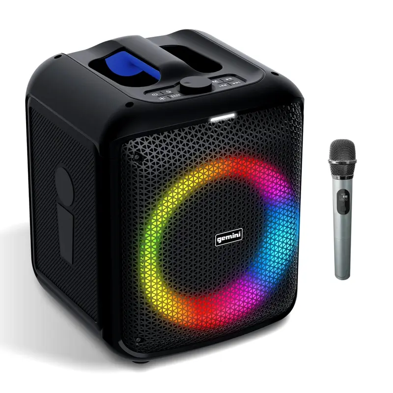 Gemini Sound GGO-650L Portable Bluetooth Karaoke Speaker with 100W Power, LED Lights, Wireless Microphone, FM Radio, USB, MicroSD, Aux Inputs, TWS Linking, and Rechargeable Battery - Audio