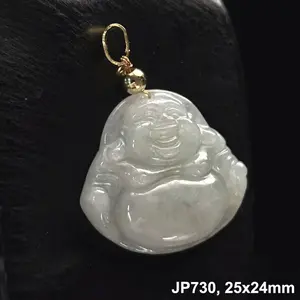 High-grade Natural Translucent Jade Jadeite Pendant 'The Buddha Happy', Free Necklace