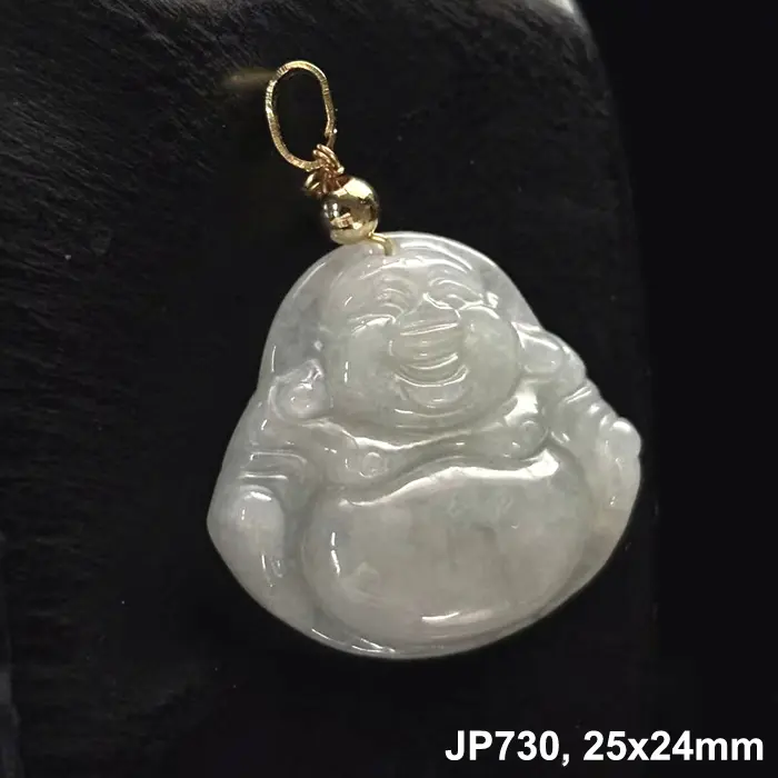 Jade Jadeite Pendant 'The Buddha Happy', Free Necklace