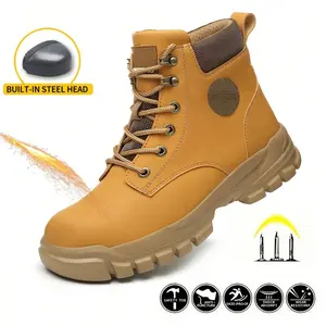 Men's High Top Safety Boots with Steel Toe Cap, Non-Slip, Puncture Proof, Indestructible, Industrial Construction Footwear