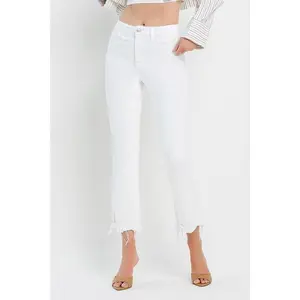 Bella High Rise Crop Flare Optic White Jeans - Minimalist OL Style Above the Ankle Hem Women's Fashionable All Seasons Pants