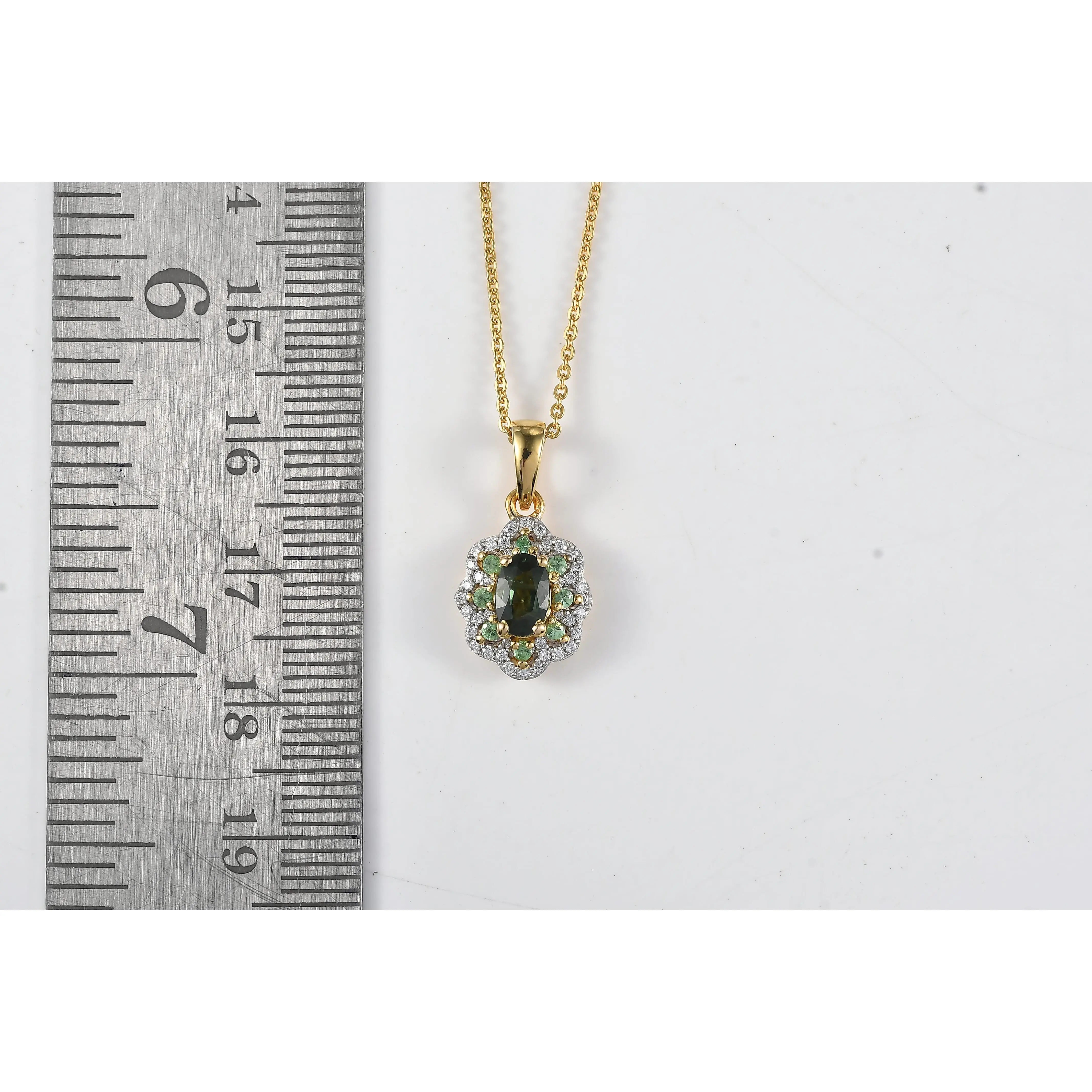 D'Joy Premium Malawi Green Sapphire, Multi Gemstone Royal Blossom Pendant Necklace (20 Inches) in 18K Vermeil YG Over Sterling Silver 1.00 ctw