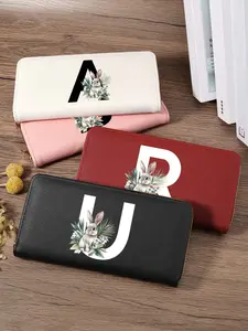 Trendy and elegant letter printed long wallet handbag - a fashionable coin wallet with multiple card slots, phone compartments, and stylish female design - perfect for daily use and travel