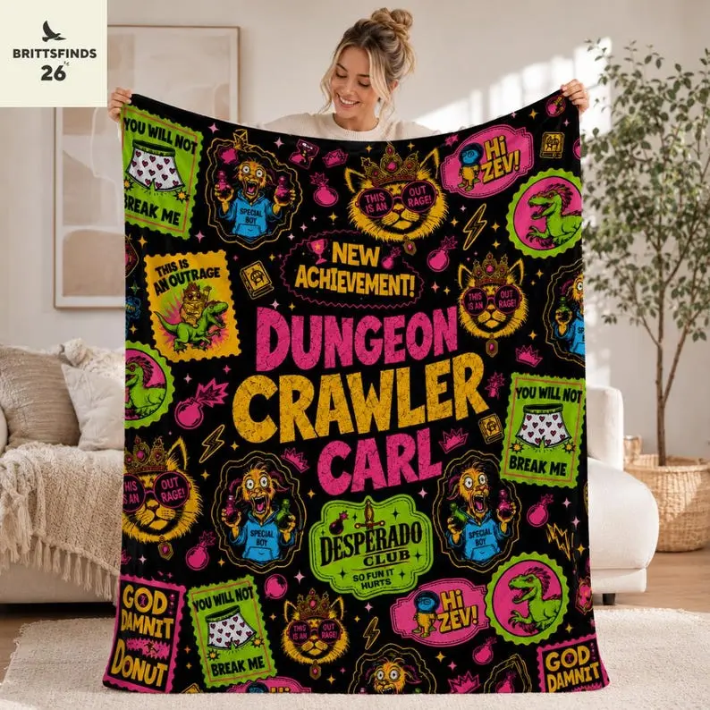 Dungeon Crawler Carl Blanket, Carl New Achievement Fleece Blanket, Princess Donut Sci Fi DCC Cozy Blanket, Litrpg Bookish Home Decor