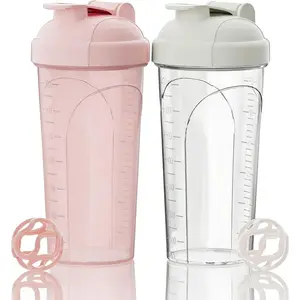 Premium Protein Shaker Bottle 2-Pack with 2 Tritan Mixing Balls | Shaker Cups for Gym Fitness Workout | Protein Shake Bottle 24oz/700ml