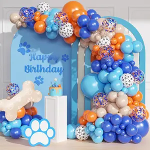 135Pcs Blue Balloon Garland Arch Kit, Diy Blue Orange Nude White Dog Bone Paw Print Balloons For Theme Baby Shower Anniversary Birthday Party Decorations