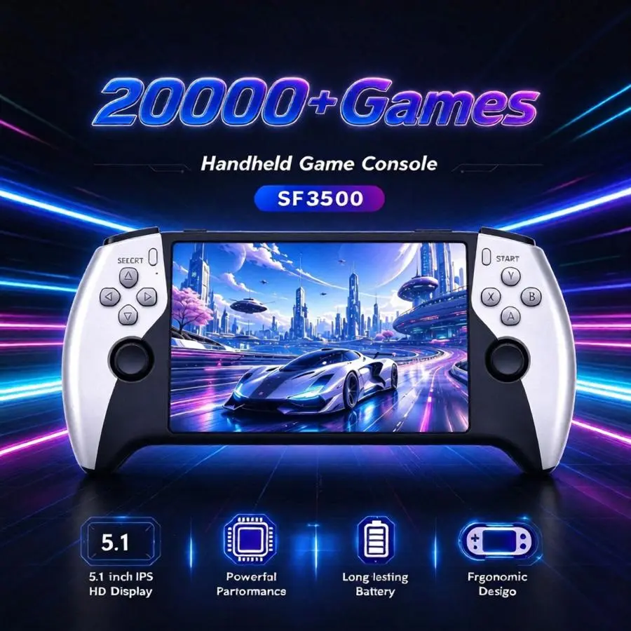 SF3500 Retro Portable Handheld Gaming Console, 5.1-in HD IPS Screen, 20000+ Built-in Games, 14+ Emulators, Dual Joystick, HDMI TV Output, Compact Crystal Lithium Rechargeable Battery, Vintage Gift for Gaming Enthusiasts #GlobalPicks