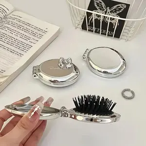 TikTok Viral 2-in-1 Mini Folding Hair Brush with Mirror | Portable Anti-Static Detangler Massage Comb | Perfect Gift for Valentine's Day & Mother's Day