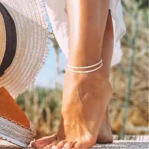 Tasiso Dainty Layered Waterproof Anklet For Women Adjustable Womens Anklet Set Stackable Figaro Beaded Cuban Link Anklets Beach For Summer Gold Plated Bracelet