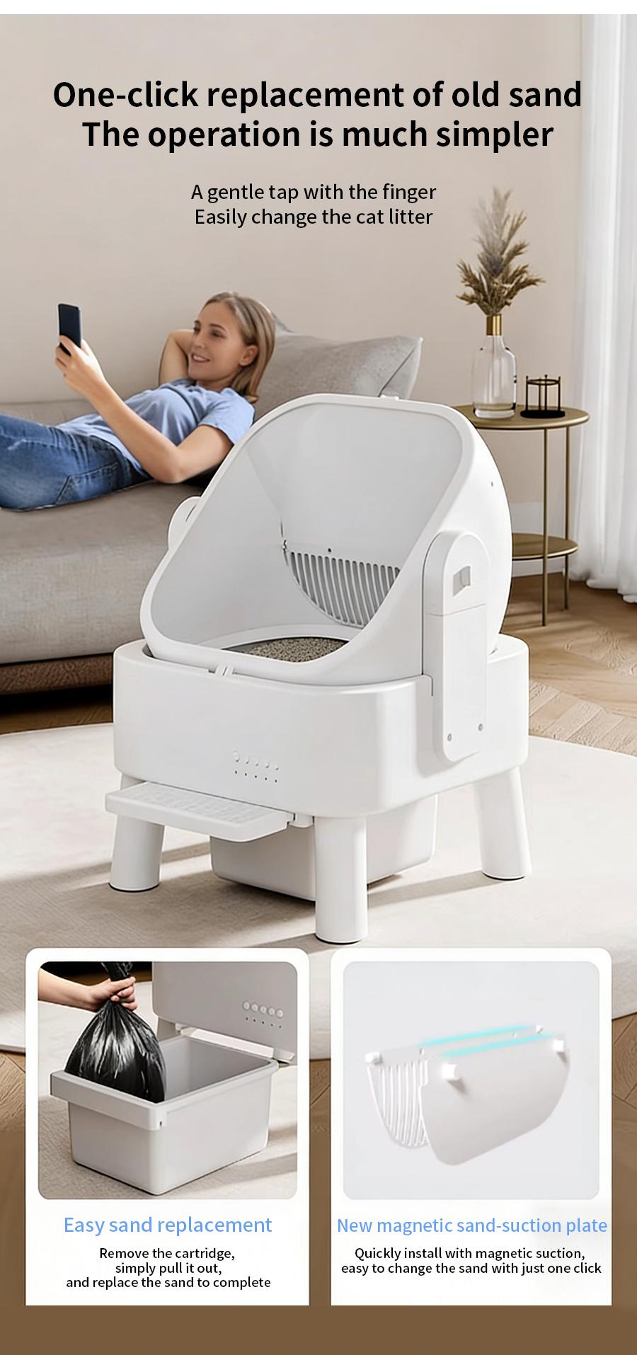 Self-Cleaning Litter Box for Multi-Cat Homes Open-Top Auto Cleaner with APP Control Safety Sensors Odor Lock & Large 10.5L Waste Bin(Only Support 2.4G Wifi)