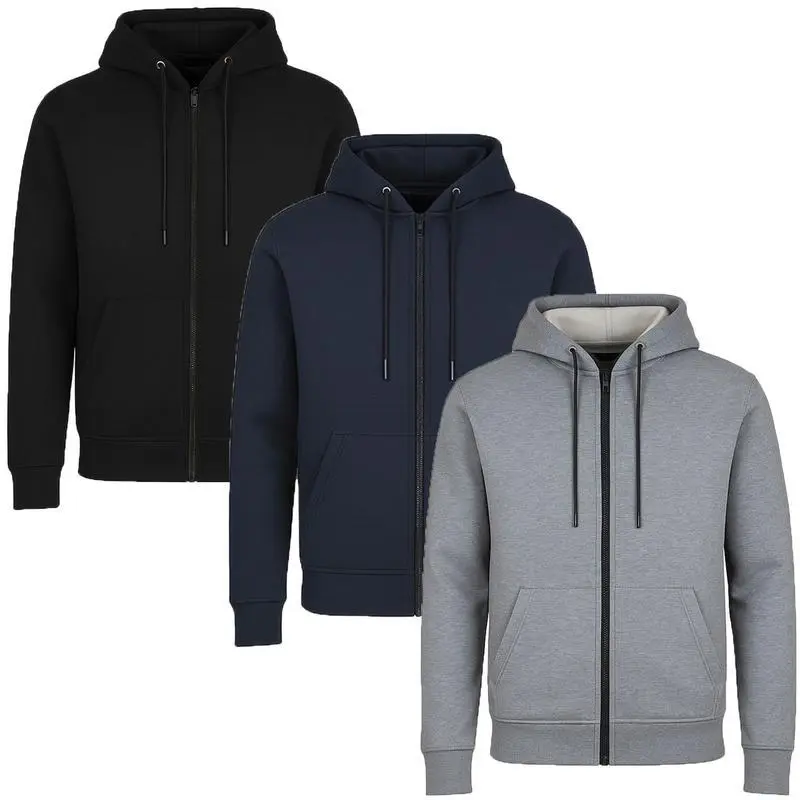 (Fleece Zip) Black Navy Heather Grey
