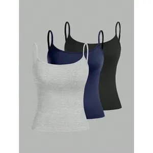 3pcs/Set Casual Slim Fit Camisole Tank Tops For Women, Suitable For Summer Back To School
