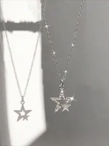 Women's Y2K Hollow Out Rhinestone Star Pendant Necklace, Dainty Necklaces, Trendy Casual Jewelry for Daily Wear & Commuting, Stylish Accessory