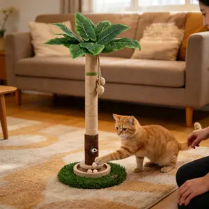 Coconut Tree Cat Scratching Post, Vertical Scratcher, Bamboo Dangler Toy, Self-Entertaining Cat Scratch Board, Indoor Cat Play Tower, Pet Supplies