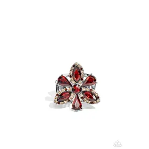 Blazing Blooms - Brown Rhinestone Gem Flower Silver Ring - Paparazzi