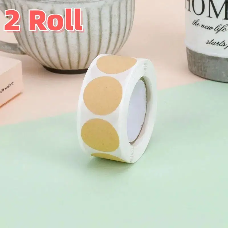 Blank Kraft Paper Round Self-adhesive Label Paper, 1000pcs/2 Rolls Item Classification Name Stickers, Personalized Labels for Home Office School