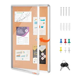 VEVOR 36"x24" Enclosed Cork Board with Aluminum Frame –  Lockable Bulletin Board with Acrylic Door & 2 Keys – Weather-Resistant Wall Display Case for School,  Home, Office