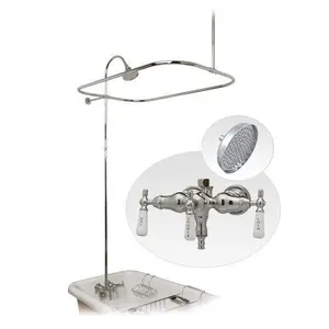 54 Inch Tub Wall Mount Clawfoot Tub Shower Enclosure with Faucet and Rain Shower Head in Chrome