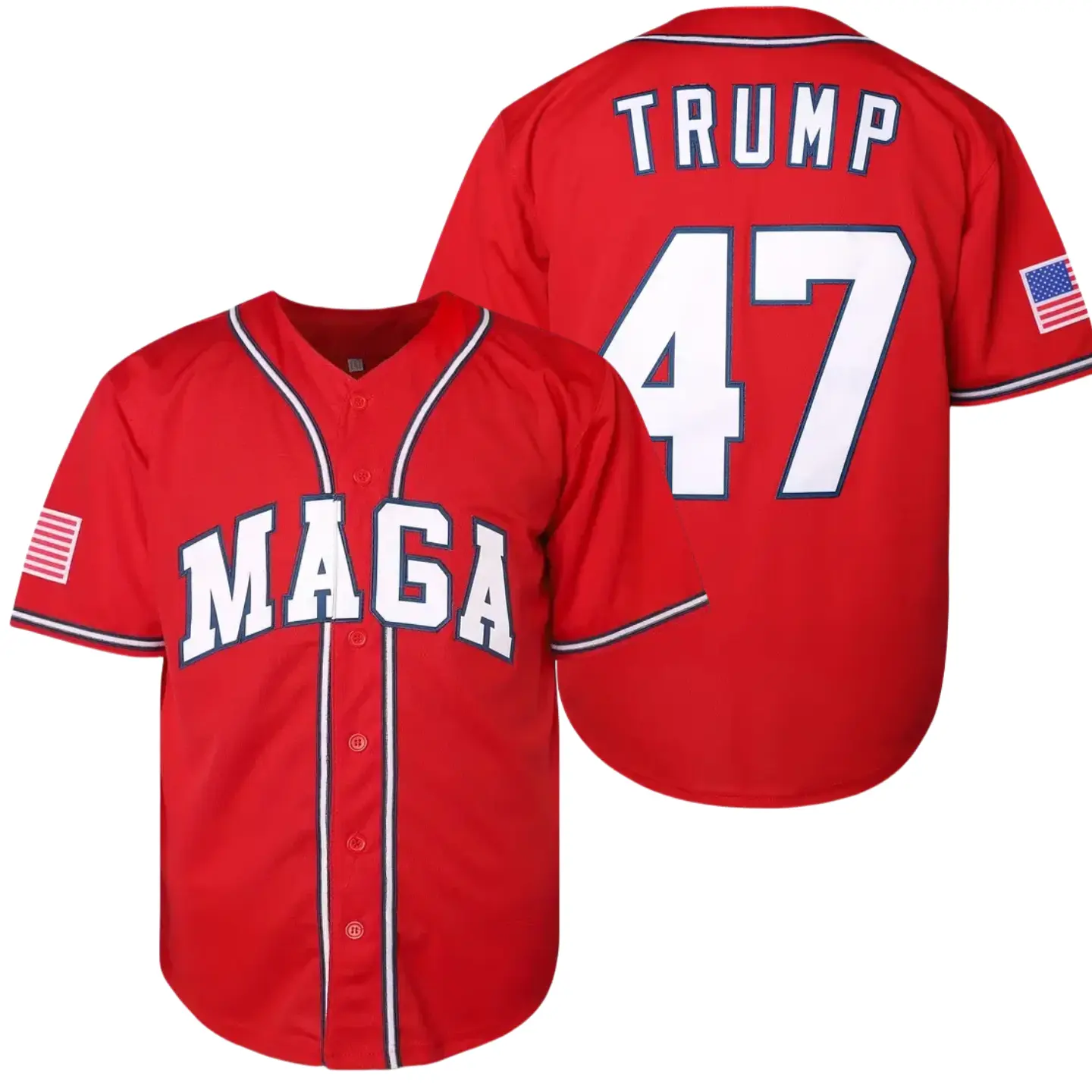 Men's #47 MAGA Baseball Jersey Patriotic Red USA  Design V-Neck Short Sleeve Breathable Polyester Make America Great Again for Sports & Casual Wear