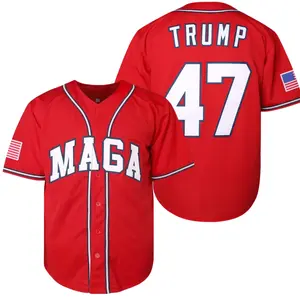 Men's #47 MAGA Baseball Jersey Patriotic Red USA  Design V-Neck Short Sleeve Breathable Polyester Make America Great Again for Sports & Casual Wear