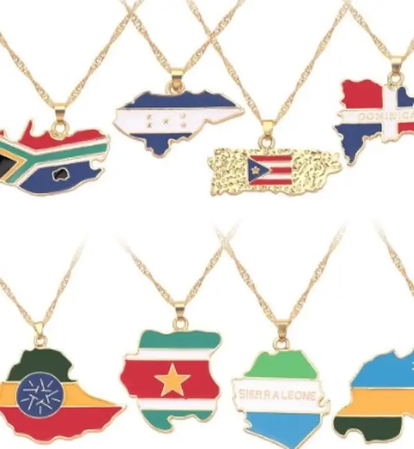 Fashion Creative World Map Pendants Necklaces, NationalFlags, Unique Gifts for Women and Men, Trendy & xquisite Jewelry Necklaces for Gifts Daily Vers