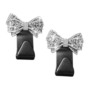Bling Bow Car Headrest Hooks, Crystal Rhinestone Vehicle Seat Back Hanger Storage Organizer For Purses Bags Grocery Coat, Universal Auto S-Type Hook For SUV Truck Sedan