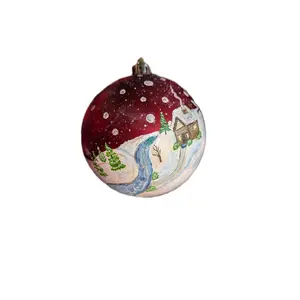 3" Plastic Hand Painted Ornament Winter Scene Cabin Christmas Decorative Ball