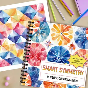 Watercolor Pattern Smart Symmetry Reverse Coloring Book, 30 Pages 100gsm Thickened Version, Arts & Crafts Supplies for Home School Office