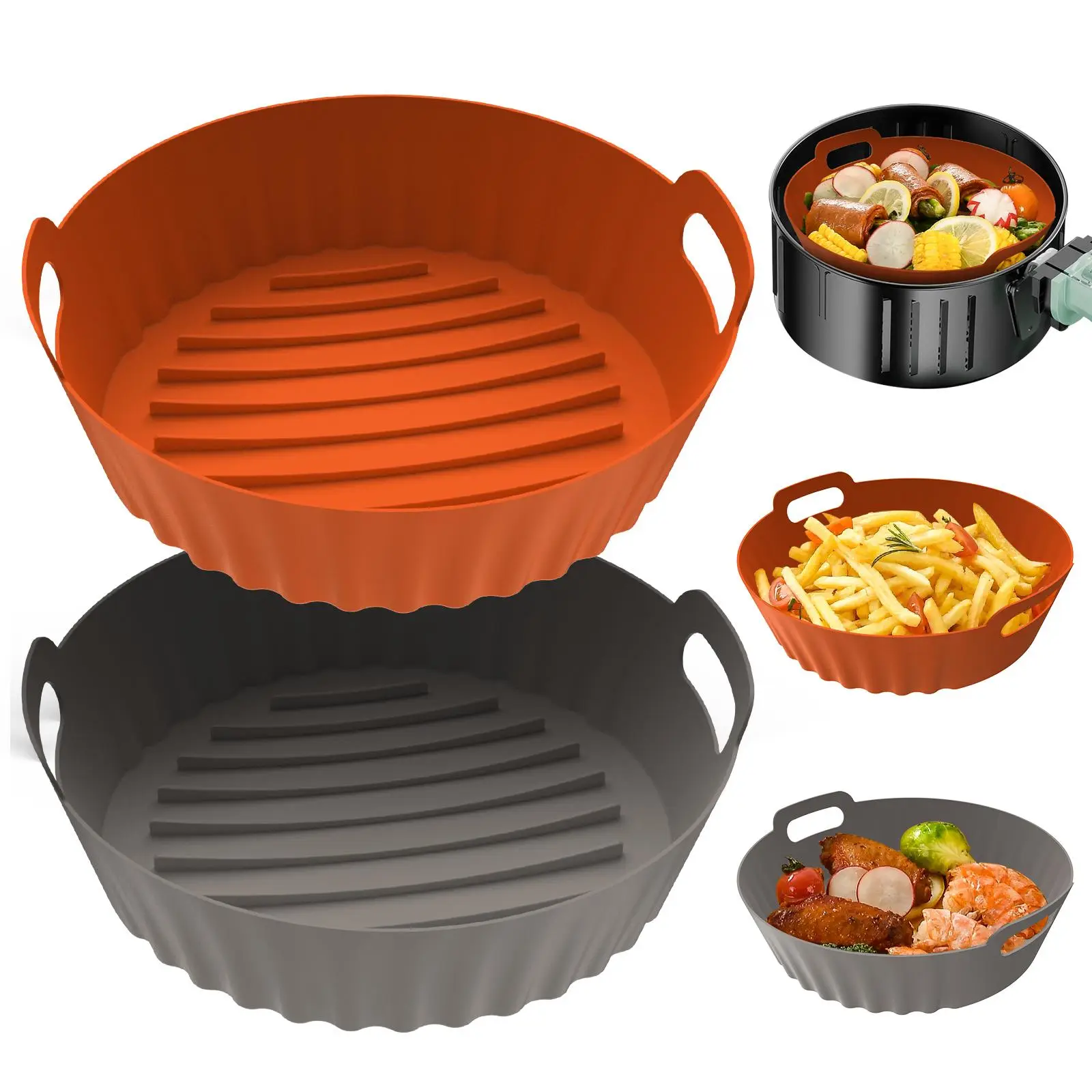 MECHEER 2 Pack Silicone Round Air Fryer Liners 3-5 QT 7.7 Inch, Reusable Nonstick Air Fryer Basket Mat for Kitchen Accessories Bakeware Utensils Dishw