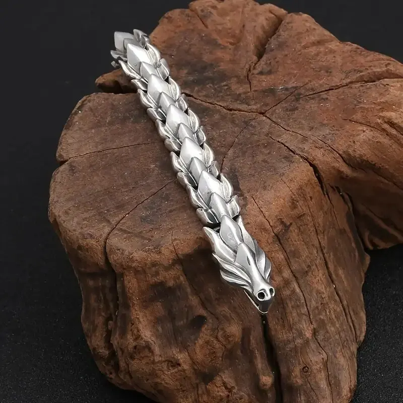 Ouroboros Dragon Head Bracelet Men Punk Stainless Steel Wristband Vikings Bangle