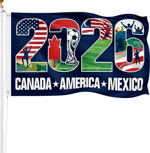 2026 World Soccer Tournament Flag 5x3FT, USA Canada Mexico Supporter Banner for Fan Gatherings and Outdoor Decorations