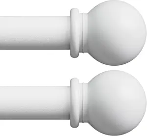 White Curtain Rods for Windows 28-48 inch, 2 Pack 5/8" Curtain Rod Set with Brackets, Splicing Adjustable Curtain Rod for Bedroom, Kitchen, Living Room, Matte White
