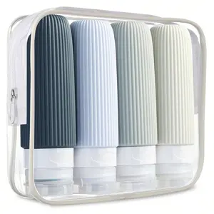 Travel Essential 4-Piece Silicone Bottle Set, TSA Approved 3oz Leak Proof Travel Containers For Toiletries, Refillable Squeezable Liquid Bottles For Shampoo Conditioner Lotion, travel essentials Stackable Plastic vacuum bags for travel