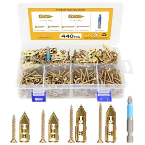 440 count Self Drilling Drywall Anchors with Screws Kit - 220 Metal Sheetrock Wall Anchors & 220 Zinc Expansion Drywall Screws,2025 Upgraded Zinc Plated Steel,No Drilling Required, Easy to Install