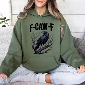 F-Caw-F Raven T-shirt, Sweatshirt, Hoodie, Gothic Crow Tree Design Pullover for Sarcastic Halloween Fans and Dark Fall Style Lovers, Womenswear