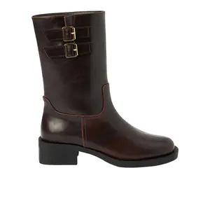 COCONUTS by Matisse Womens Basil Pull On Motorcycle Casual Boots Mid Calf Low Heel 1-2" - Brown