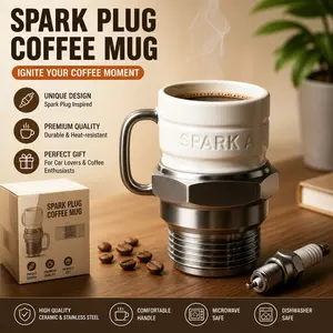 New Spark Plug Mug Car Spark Plugs Coffee Cup Cartoon Mechanical Design, Unique Gift Idea for Auto Enthusiasts & Mechanics