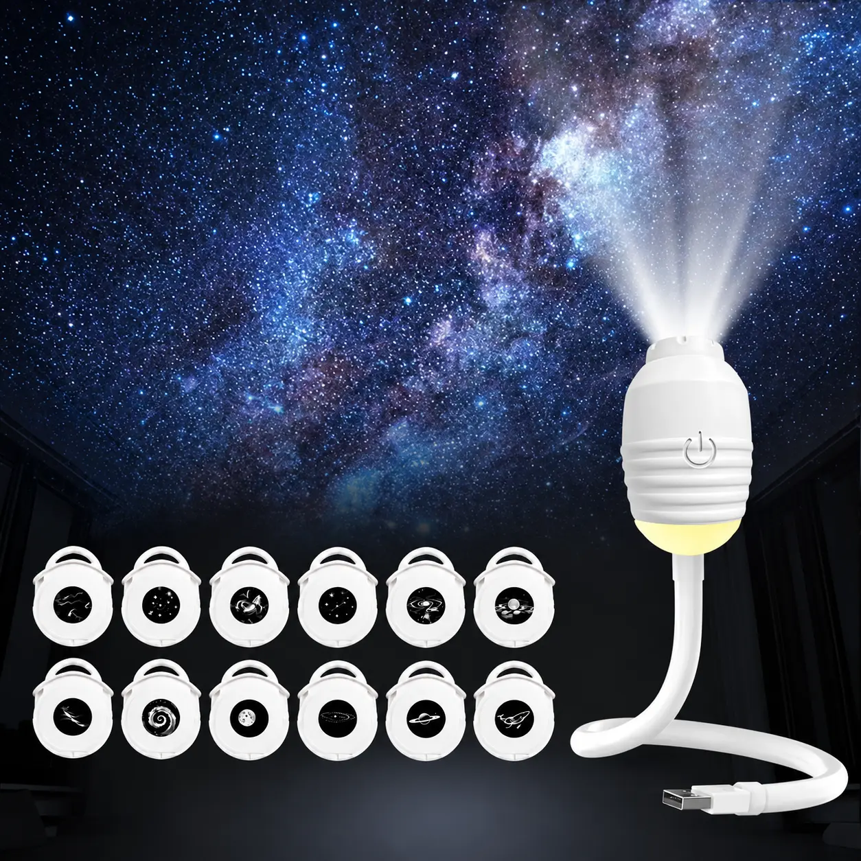 2-in-1 Galaxy Projector Night Light, USB Starry Sky NightLight Projector with Adjustable Brightness, Hd SmartDynamic 5d Holographic Night Light Projector for car interiors, home, bedroom, night light, romantic galaxy LED mood light Compact Plug
