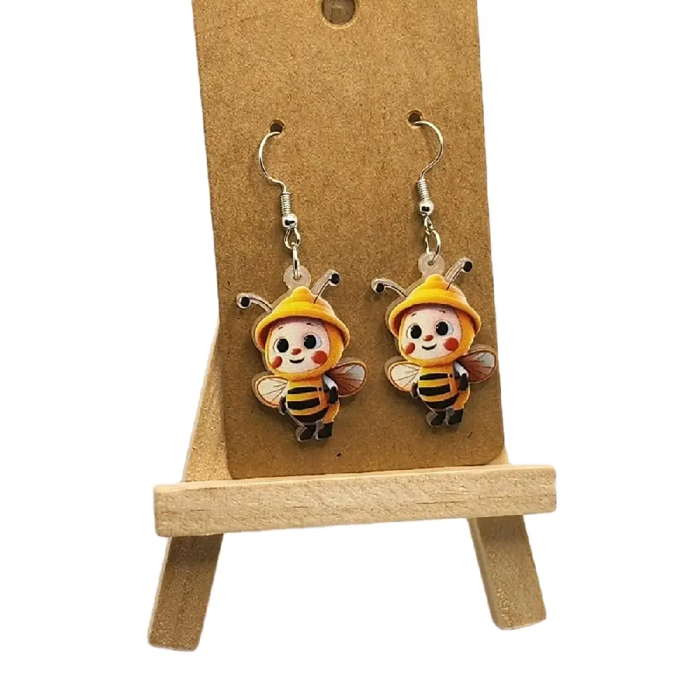 Female Whimsical Bumblebee Design Hook Earrings - One Size, Lightweight Plastic, Durable Costume Jewelry, Comfortable Daily Casual Accessory for Any Outfit (Note: Small Ball Choking Hazard)