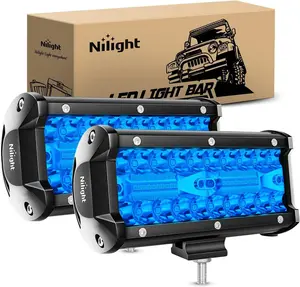 Nilight 6.5 inch LED Light Pod Blue Triple Row 2PCS 120W Flood Spot Combo Driving Fog Lights Fishing Hunting Safety Signal Deck Trailer Lights for UTV Pick-up Van Automotive Car Accessories