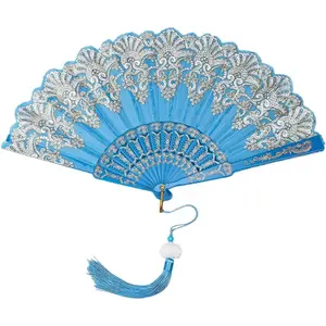 Folding Fan-Elegant Flower Chinese Folding Fan, Handheld Fan with Smooth Foldable Design,Elegant Vintage Retro Flower Rose Lace Handheld Chinese Folding Fan For Dancing Ball Parties Ladies