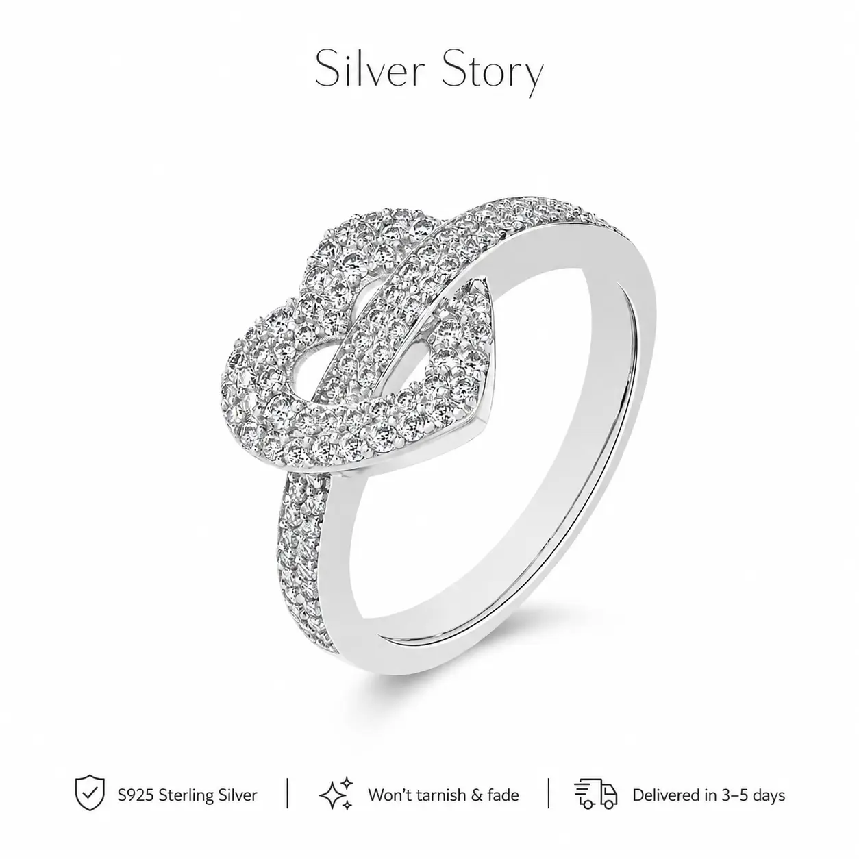 Lab-Created Rings for Women, Female Casual Silver Heart-Shaped Jewelry, Luxury Sparkling Piece for Weddings & Parties, Birthday, Everyday