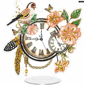 Acrylic Special Shape Flower Butterfly 5D Diamond Painting Clock Art Craft Diamond Painting Clock Handicraft Diamond Art Clock Ornaments Kit Living Room Decoration