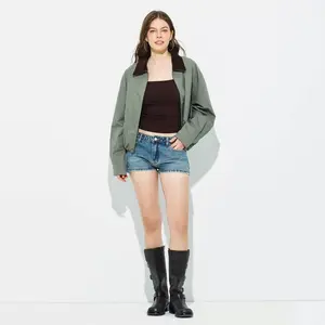 Women's Contrast Collar Bomber Jacket - Wild Fable Pewter Green XS