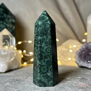 Kambaba Jasper Stone Crystal Tower Single Point Wand Green Gemstone Obelisk Mineral Specimen Home Desk Meditation Decoration Valentine's Day Gift