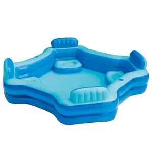 Bluescape Blue Deluxe Comfort Inflatable Family Swimming Pool 4 Seats Square Age 6 and Up