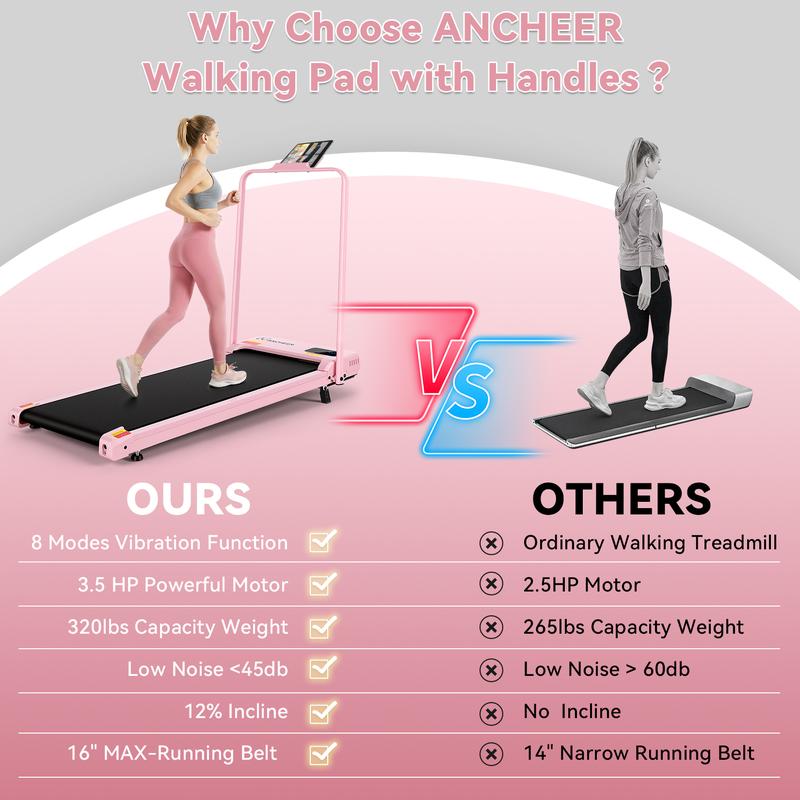 【 New Year】ANCHEER Walking Vibration Pad with 12% Incline & Handles,6 in 1 Foldable Under Desk Treadmill,350LBS Capacity/2S Folding/Low Noise Vibration Treadmills for Home/Office,8 Modes Control
